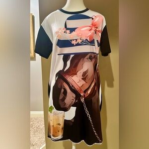 Floral Horse Graphic T-Shirt Dress